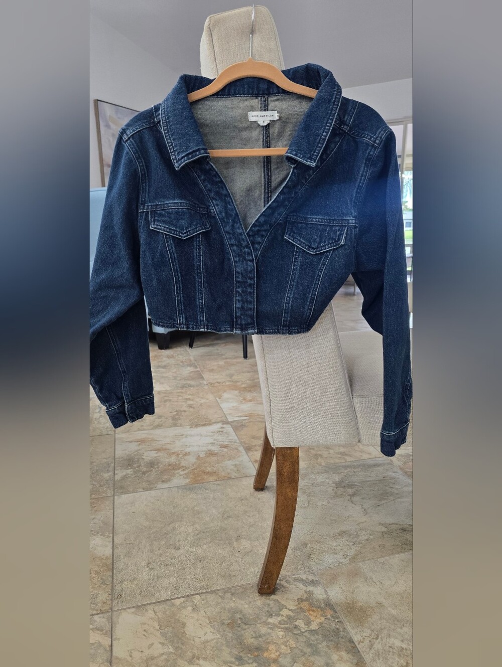 Good American Dark Blue Cropped Denim Jacket